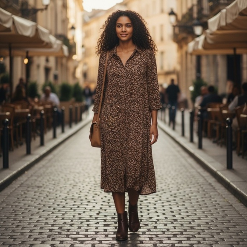 Talbots Brown Patterned Midi Dress